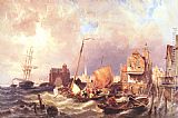 Famous Harbour Paintings - Shipping before a Dutch Harbour Town